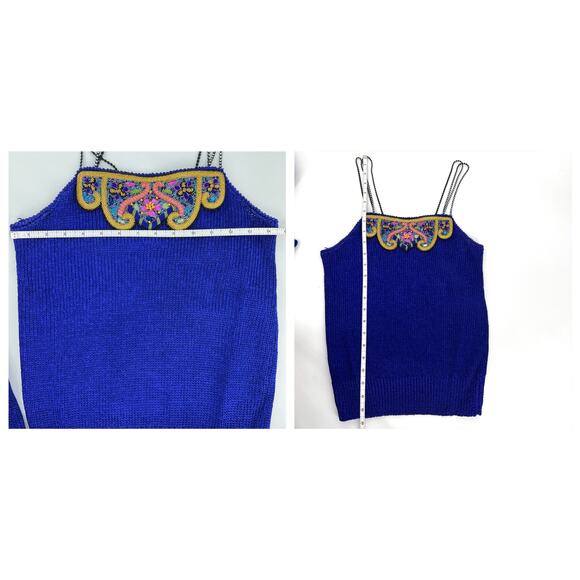 Vintage Elizabeth New York Blue Purple Embellished 3 Piece Wool Knit Set Size M - Picture 7 of 13